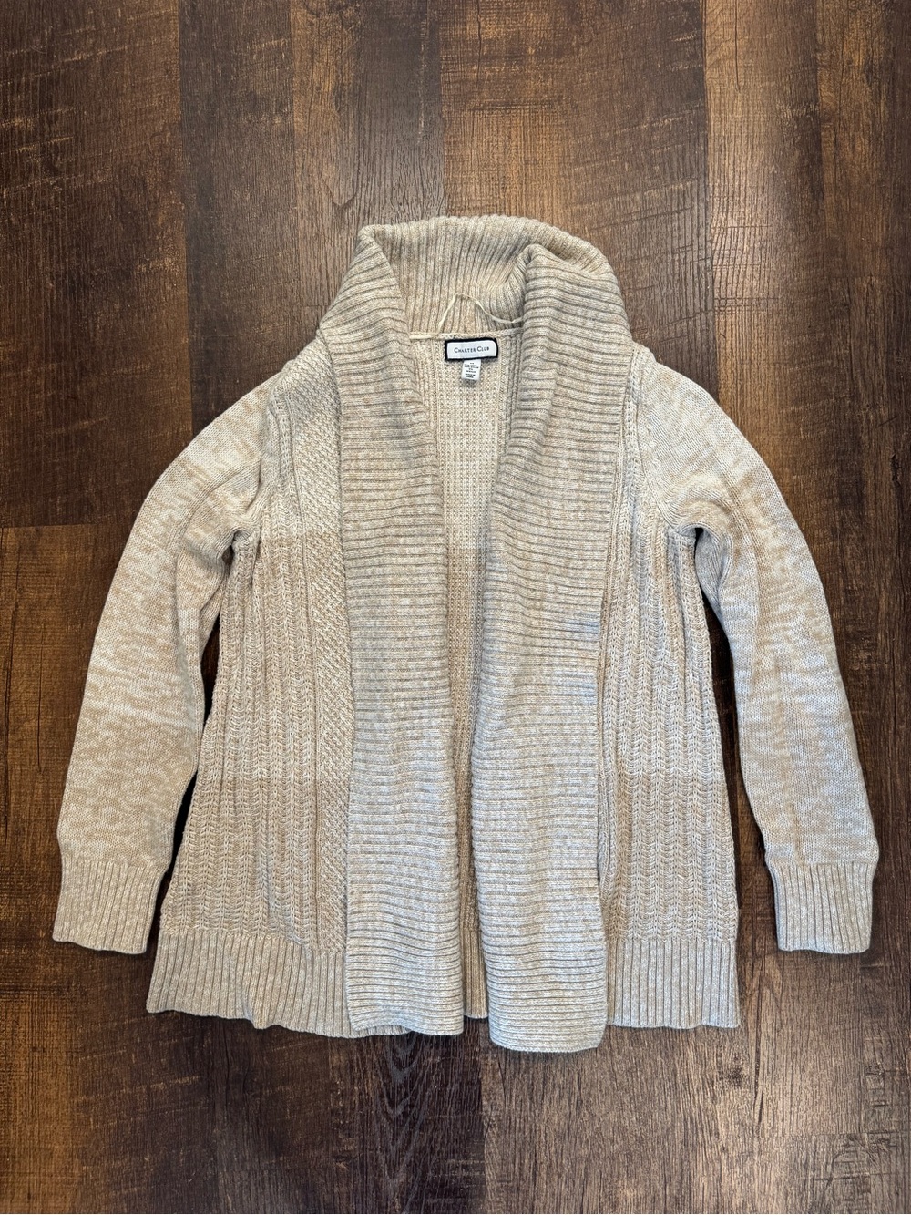 Charter club oatmeal/tan cable knit cardigan